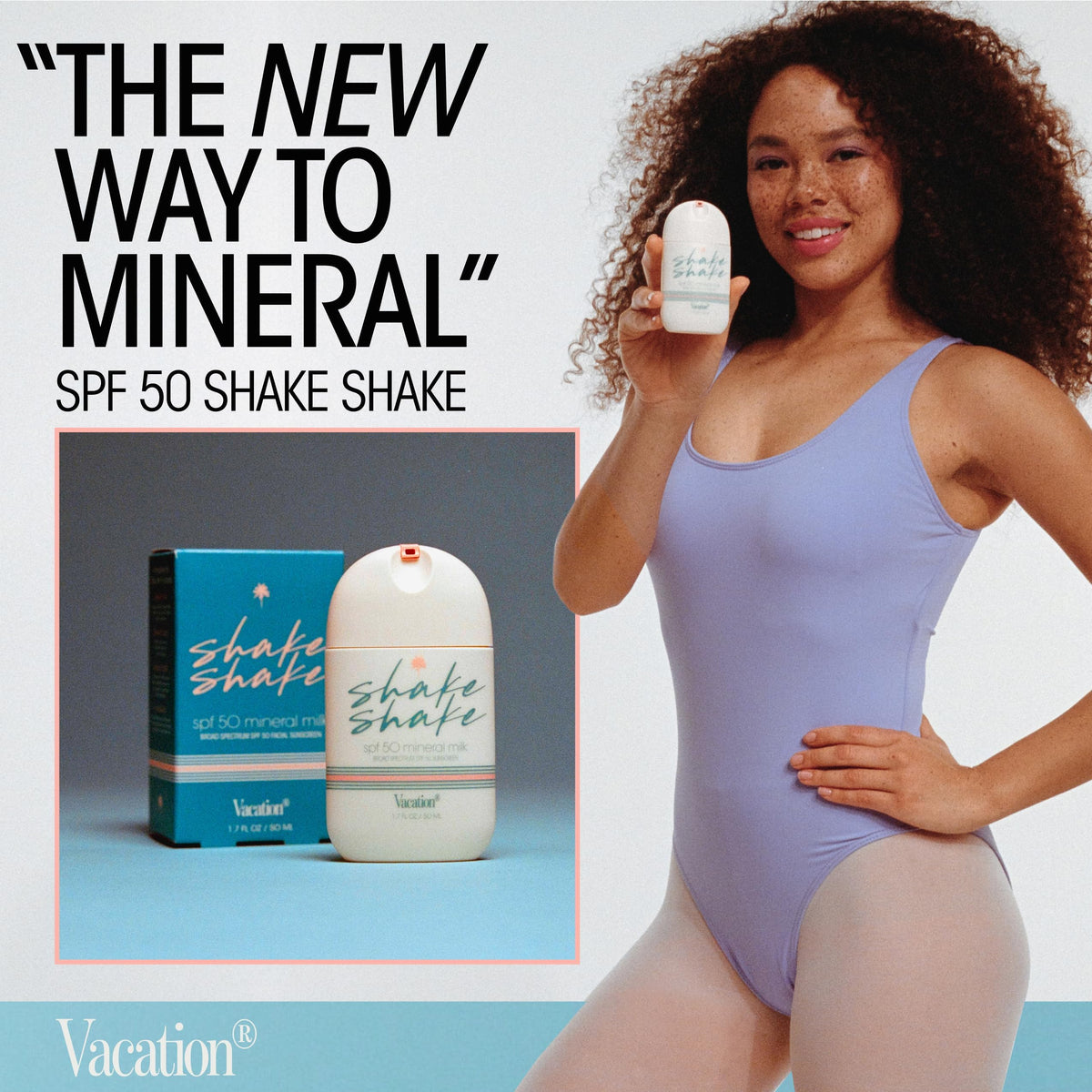 VACATION Shake Shake SPF 50 vegan and cruelty-free sun protection for daily wear.