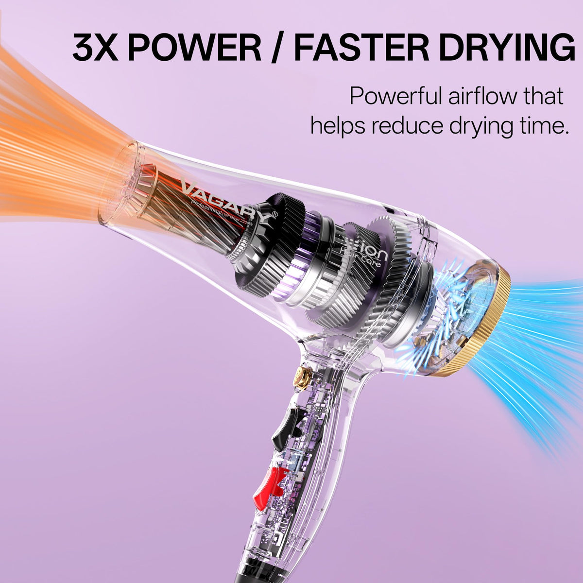 VAGARY hair dryer with concentrator nozzle speeds drying on thick hair