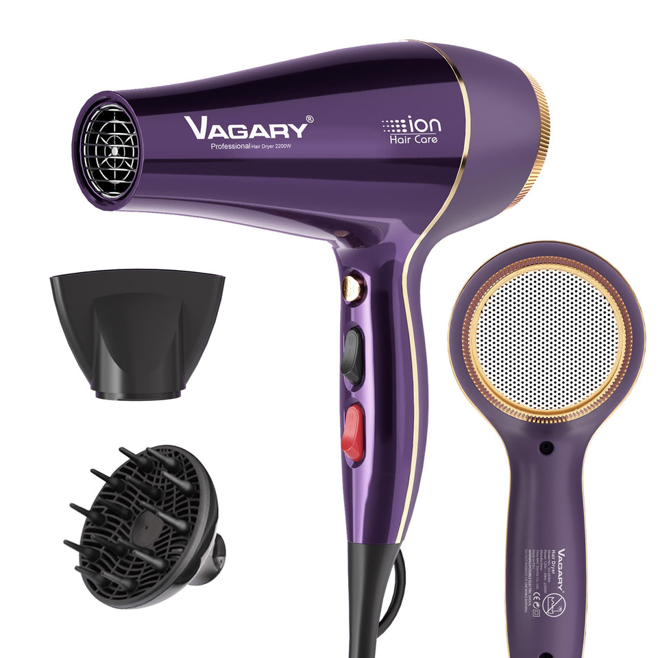 VAGARY hair dryer with diffuser for smoother curls and even drying