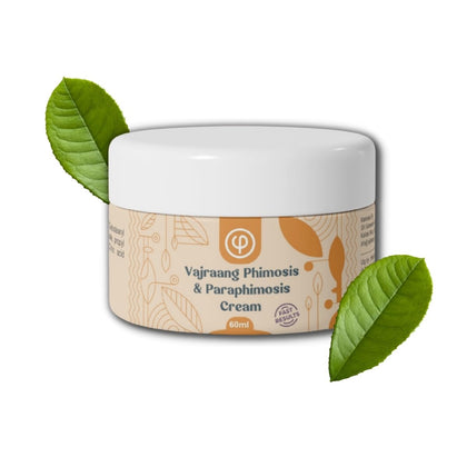 Vajraang phimosis cream bottle offers discreet, steroid-free daily relief.