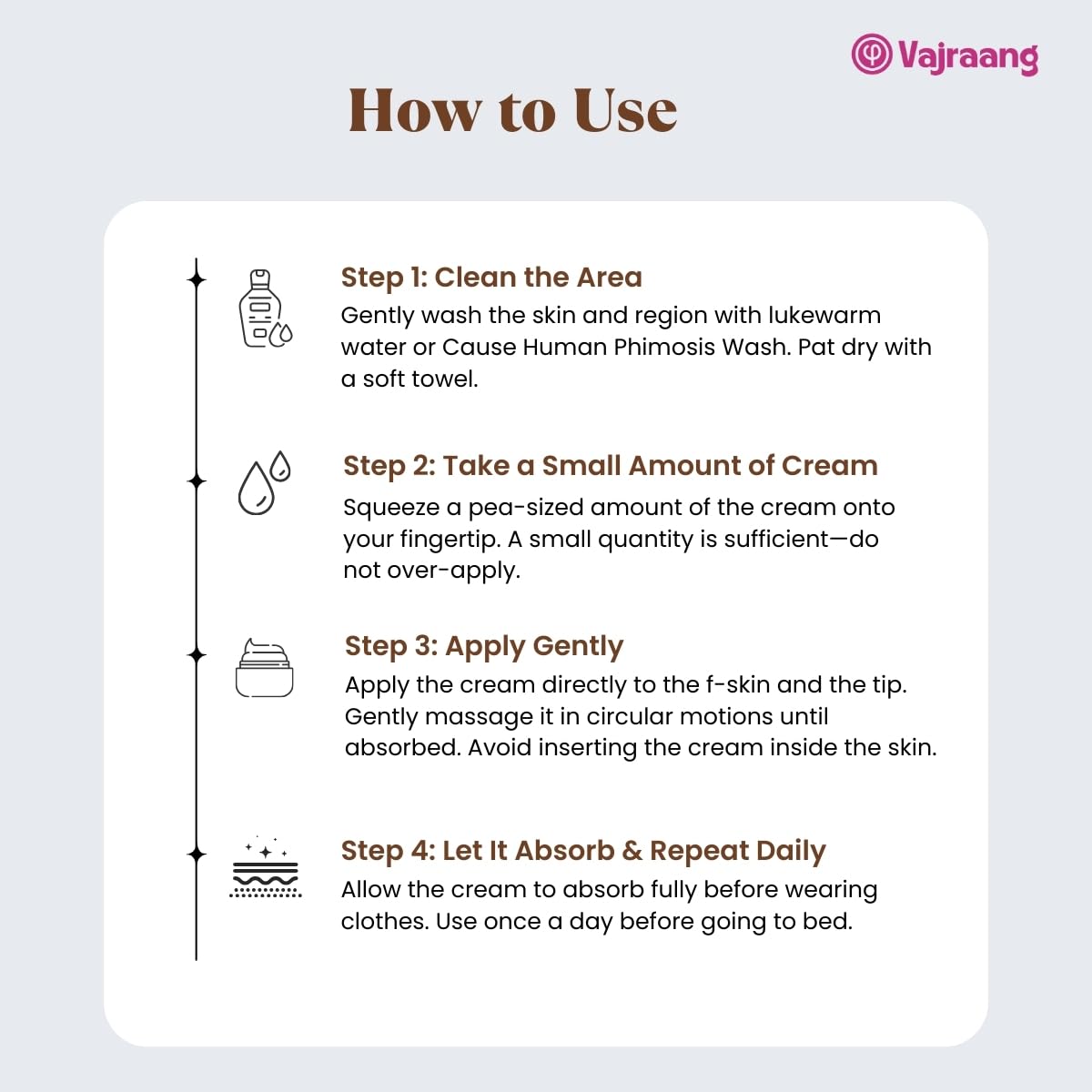 Vajraang steroid-free formula label communicates a gentle, safe option.