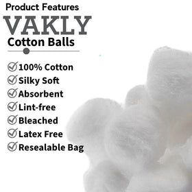 Vakly cotton balls absorbent-fiber, gentle on skin for wound prep and cleansing.