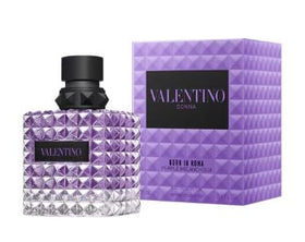 Valentino Born in Roma Purple Melancholia EDP bottle close-up for an elegant evening impression.