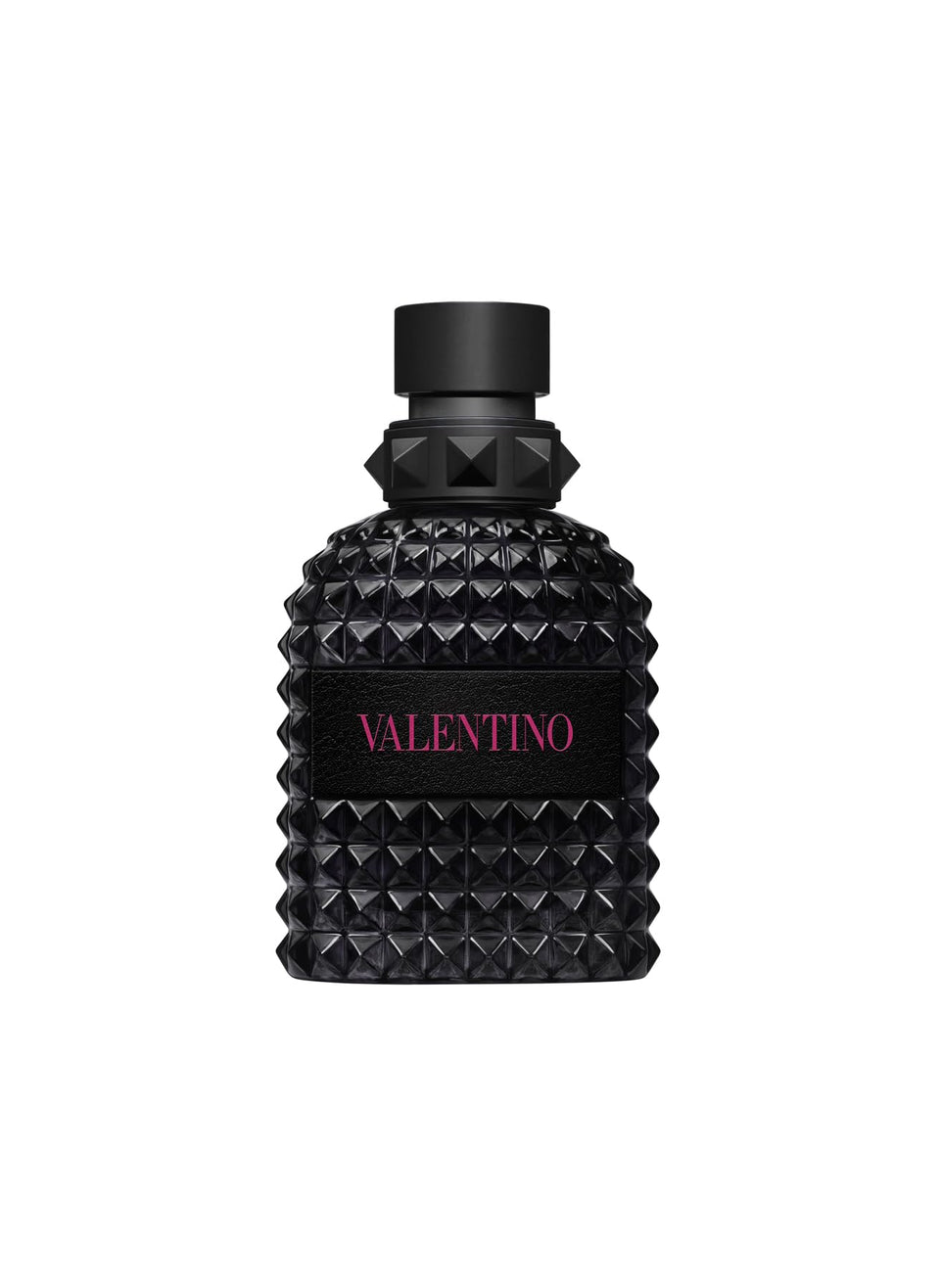 Valentino Born in Roma Extradose bottle close-up showing the black Rockstud finish for evening elegance.