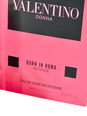 Valentino Born in Roma Intense EDP mini vial closeup, elegant design and on-the-go use