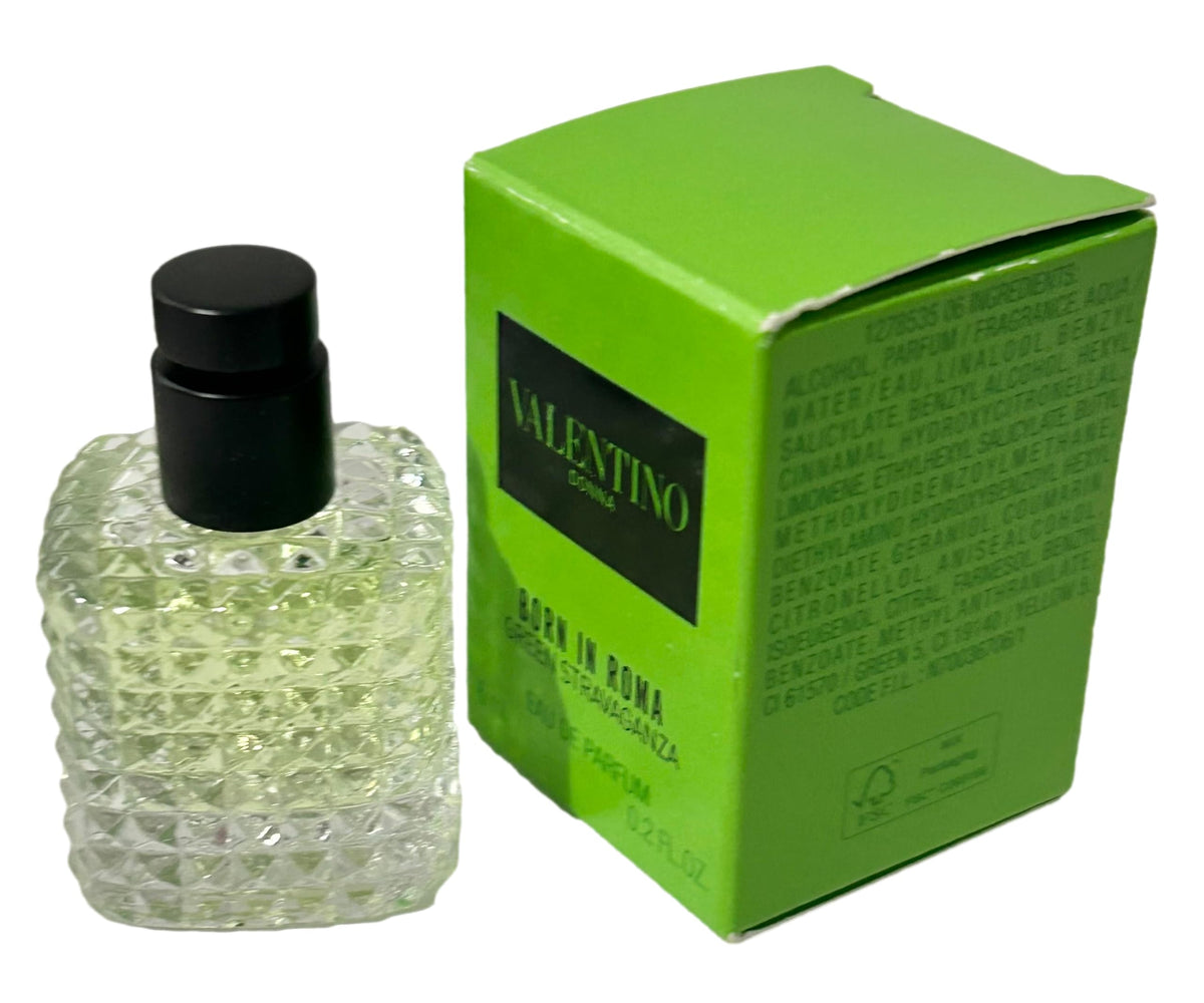 Valentino Donna Born in Roma Green Stravaganza compact bottle fits in a purse.