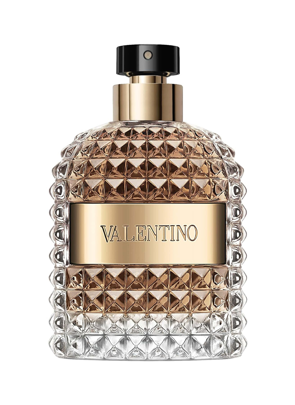 Valentino Uomo 3.4 EDT bottle close-up highlighting coffee and chocolate notes.