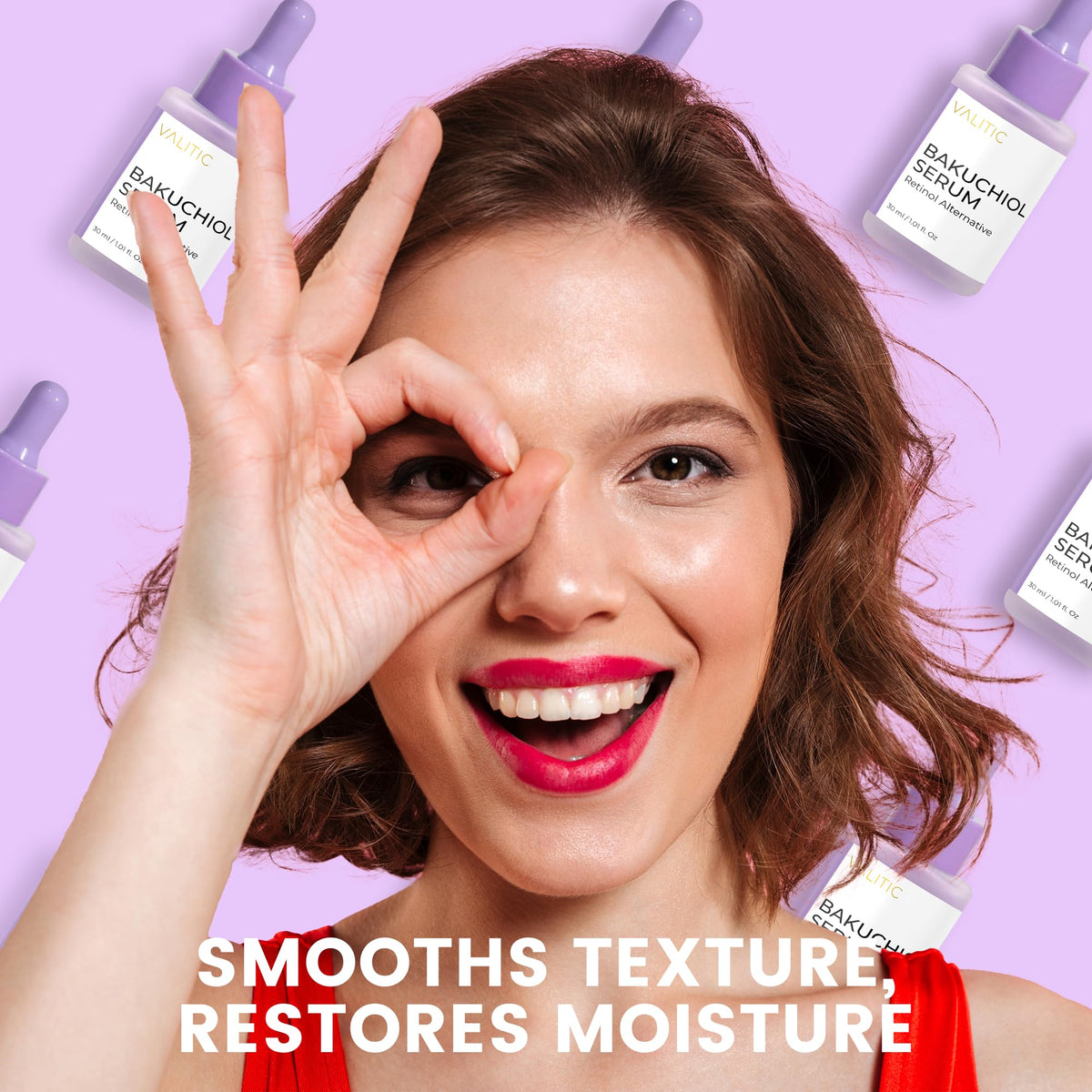 VALITIC Bakuchiol Serum texture close-up shows lightweight, fast absorption.
