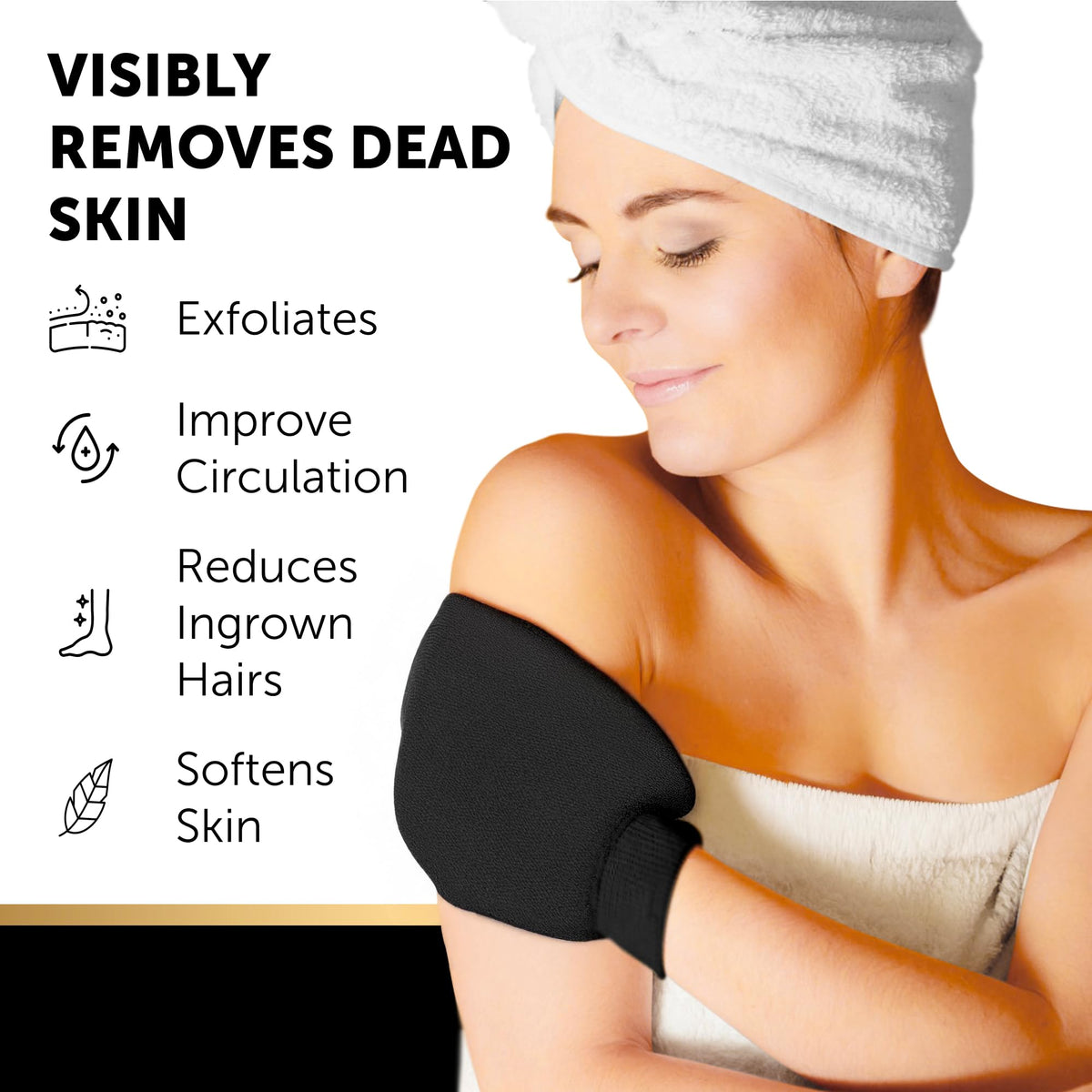 VALITIC body scrub routine demo; step-by-step cleansing with gloves.