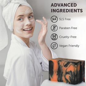VALITIC charcoal kojic turmeric bar in-use on hands and face.