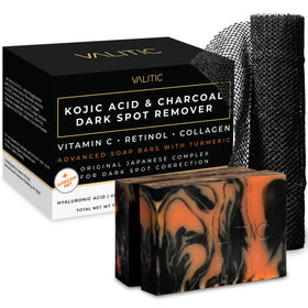 VALITIC charcoal kojic turmeric black soap bar front view for deep cleansing and even tone