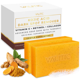 VALITIC kojic acid turmeric soap bar showcased for brightening dark spots.