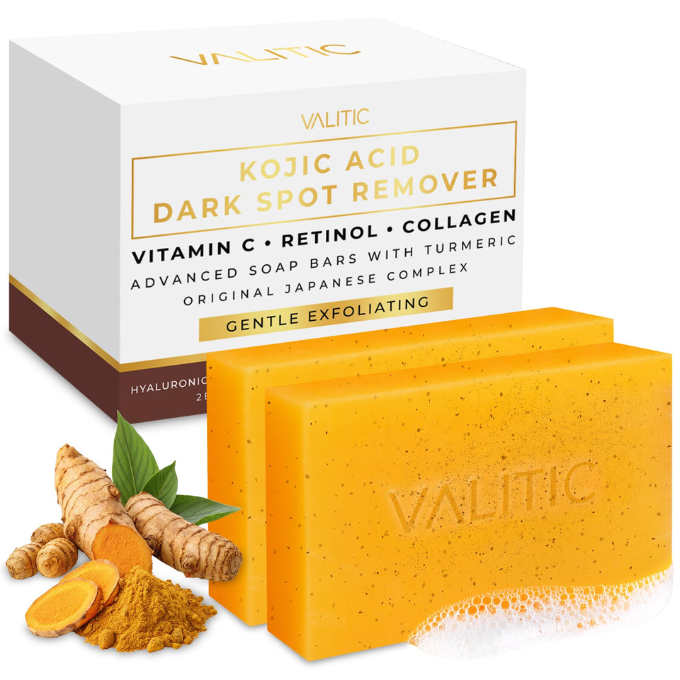 VALITIC kojic acid turmeric soap bar showcased for brightening dark spots.