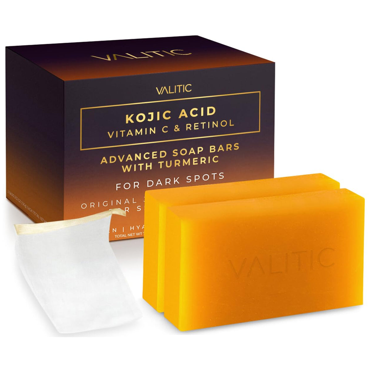 VALITIC Kojic-Acid Vitamin C Retinol soap bar packaging for premium skincare.