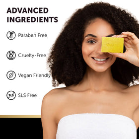 VALITIC lemon turmeric soap bar texture closeup reveals gentle exfoliation
