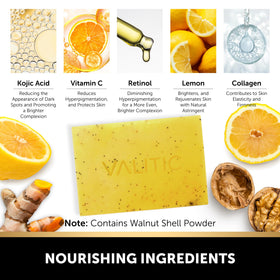 VALITIC lemon turmeric soap ingredients scene features kojic acid and vitamins