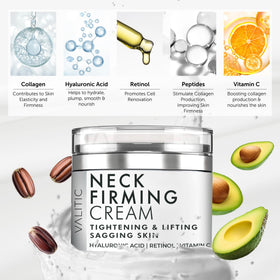 VALITIC Neck Cream featuring retinol and peptides for a firmer look.