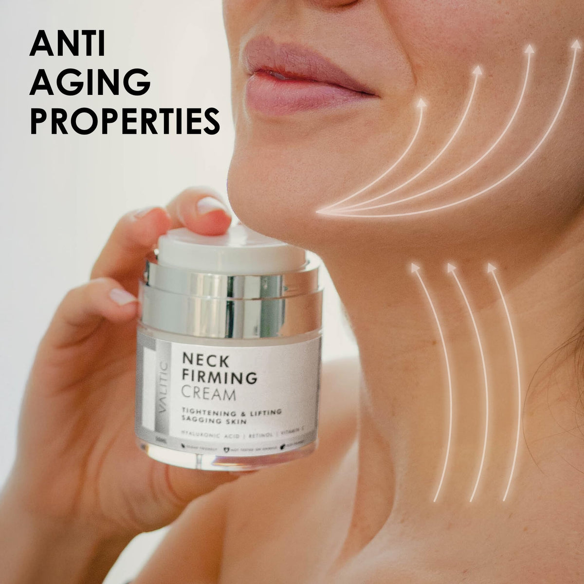 VALITIC Neck Cream texture during neck application for a smooth glide.
