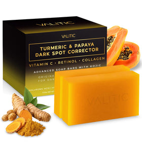 VALITIC papaya turmeric kojic acid soap bar pack front view, highlighting value in a 2-pack.