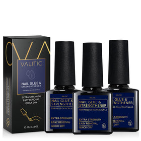  VALITIC strong nail glue bottle with brush for quick-dry adhesion.