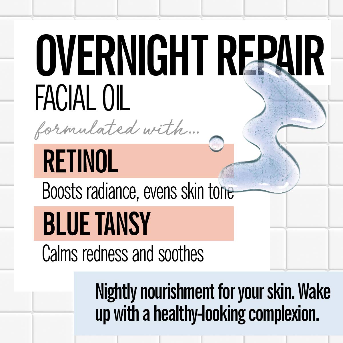 Valjean Labs Blue Tansy calming dropper helps reduce redness during bedtime routine.