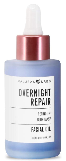 Valjean Labs Overnight Repair Oil bottle supports overnight hydration and skin balance.