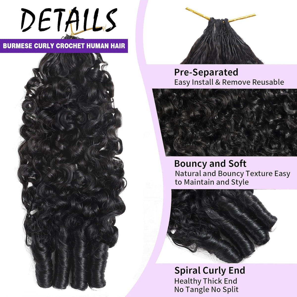 Vallbest Burmese curly crochet hair 18in 120g for fuller volume