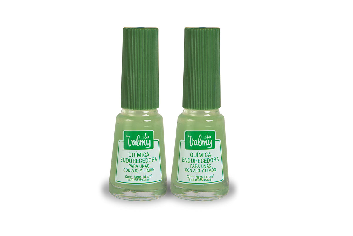 Valmy 2in1 garlic-lemon nail hardener bottle strengthens nails and reduces breakage.