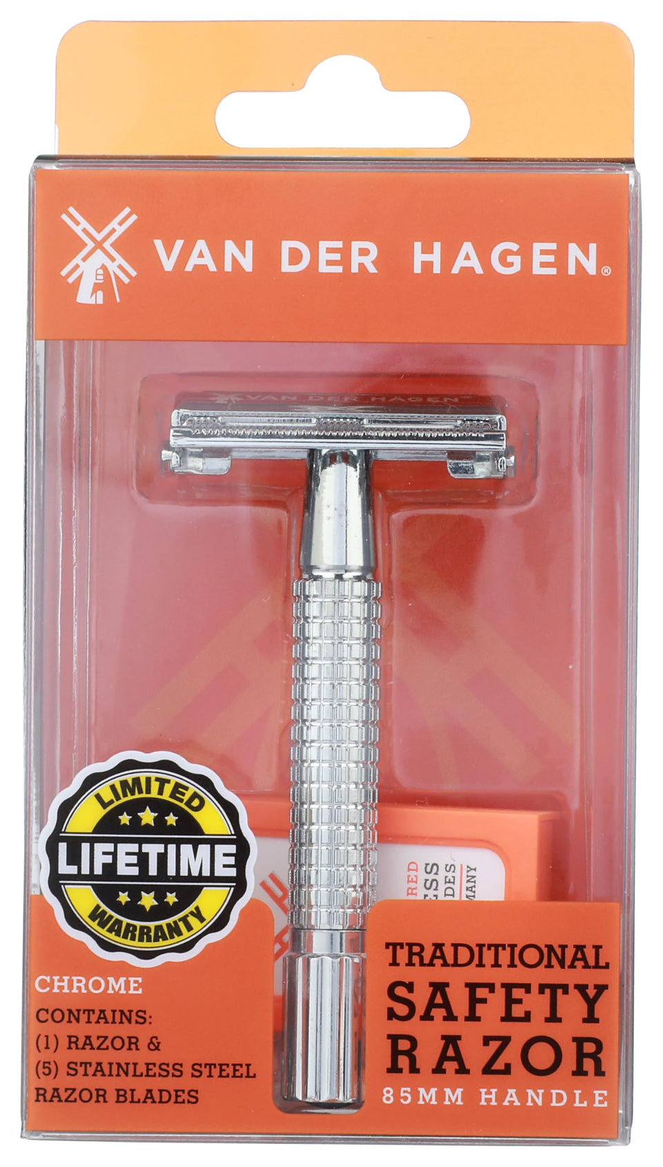 Van Der Hagen men's safety razor chrome offers a precise grip for easy daily grooming.