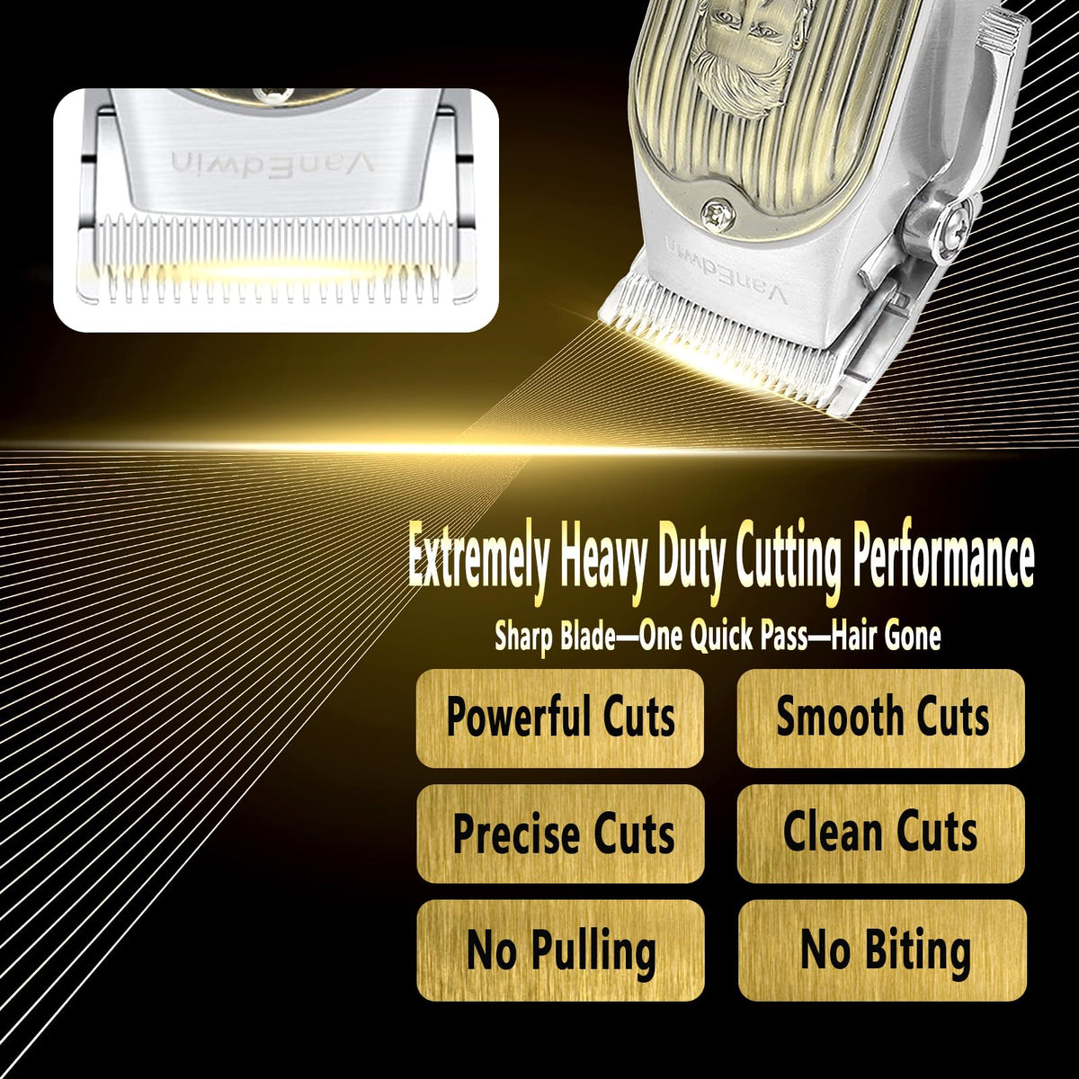 VanEdwin clippers high-torque motor powers through thick hair types.