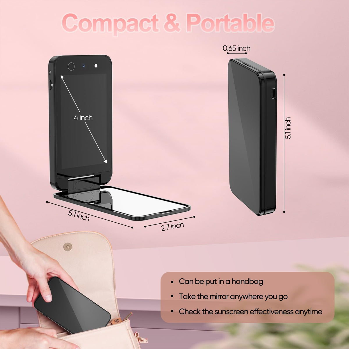 Vanexiss compact pocket mirror fits in a bag for travel touch-ups