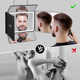 Vanexiss real glass tri fold mirror close up shows clear reflection