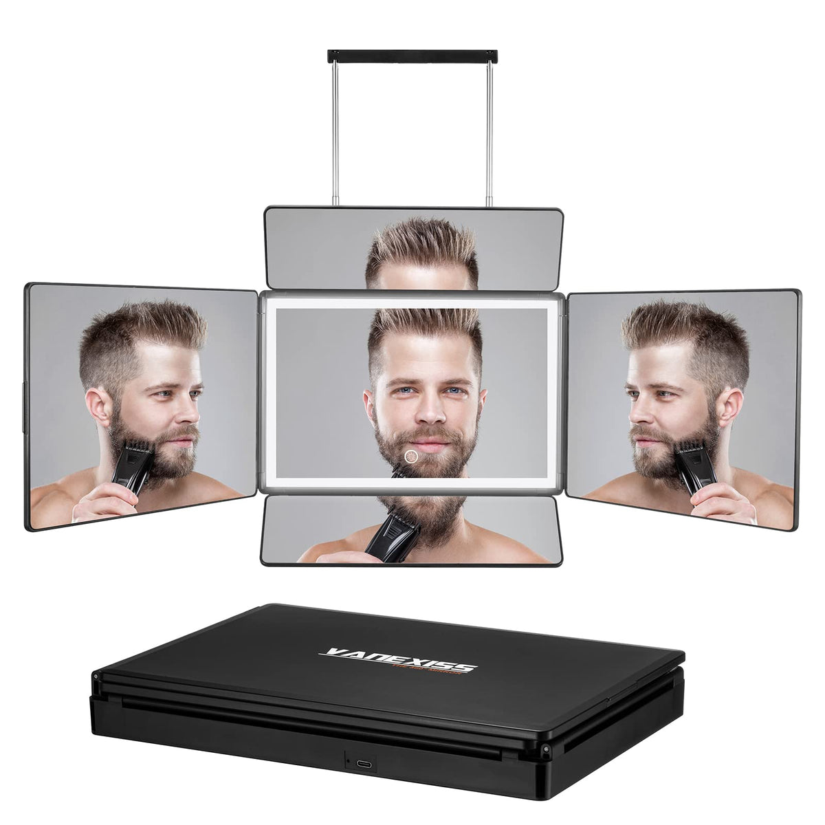 Vanexiss rechargeable 5 way mirror with door light for precise DIY haircuts