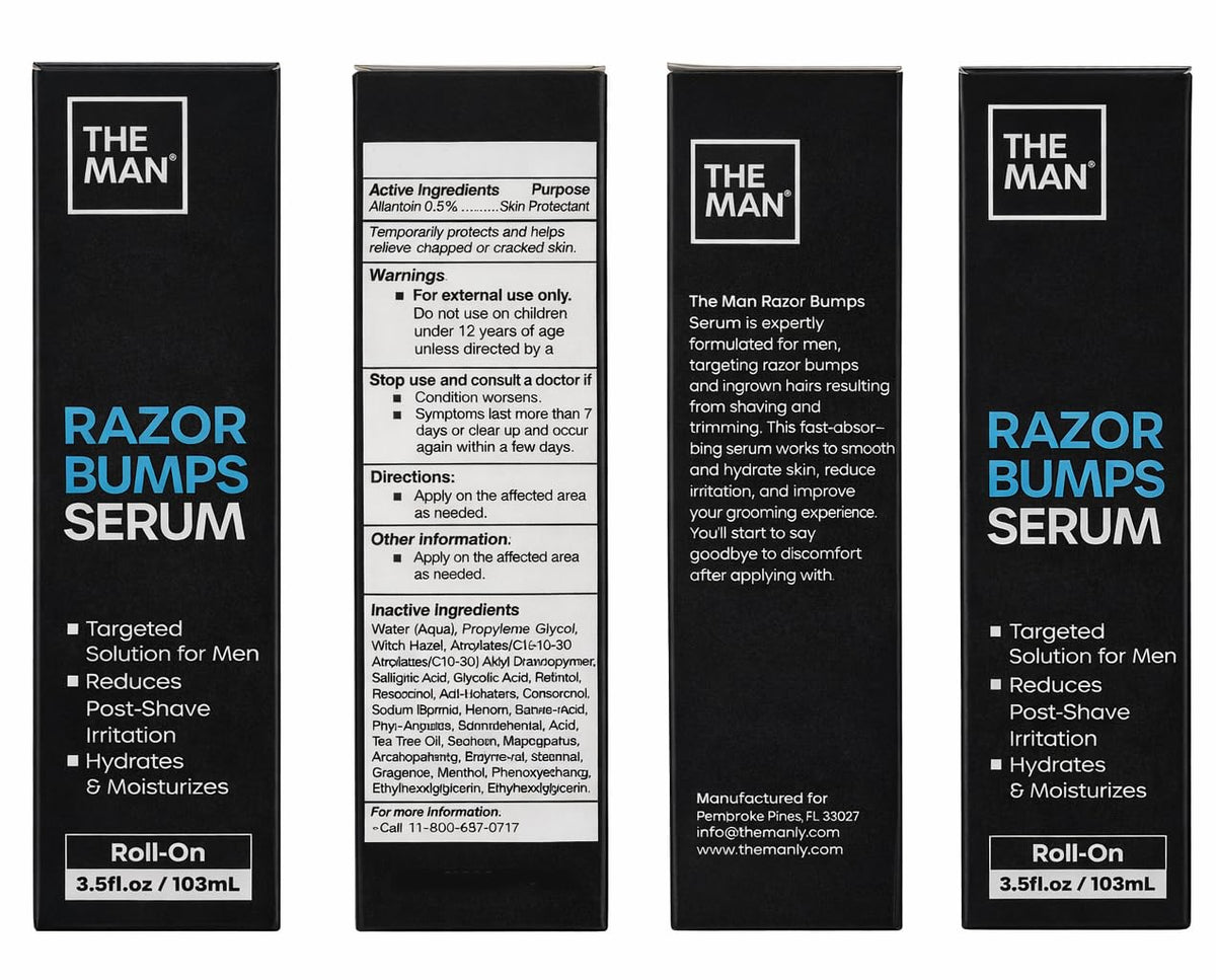 Vanibiss The Man Razor Bumps Serum packaging and full body use