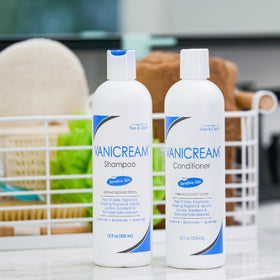 Vanicream Conditioner bottle reveals smooth, detangled hair after conditioning.