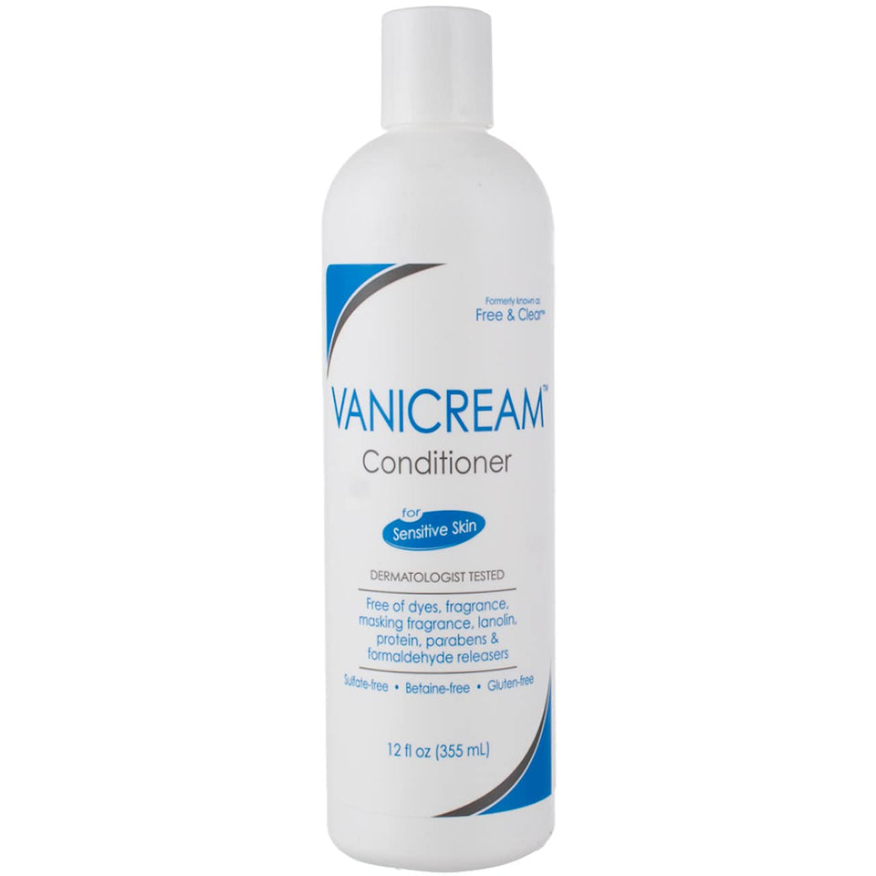Vanicream Conditioner bottle highlights dye- and fragrance-free formula for sensitive skin.