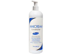 Vanicream conditioner texture close-up highlighting lightweight, buildup-free formula for all hair types.