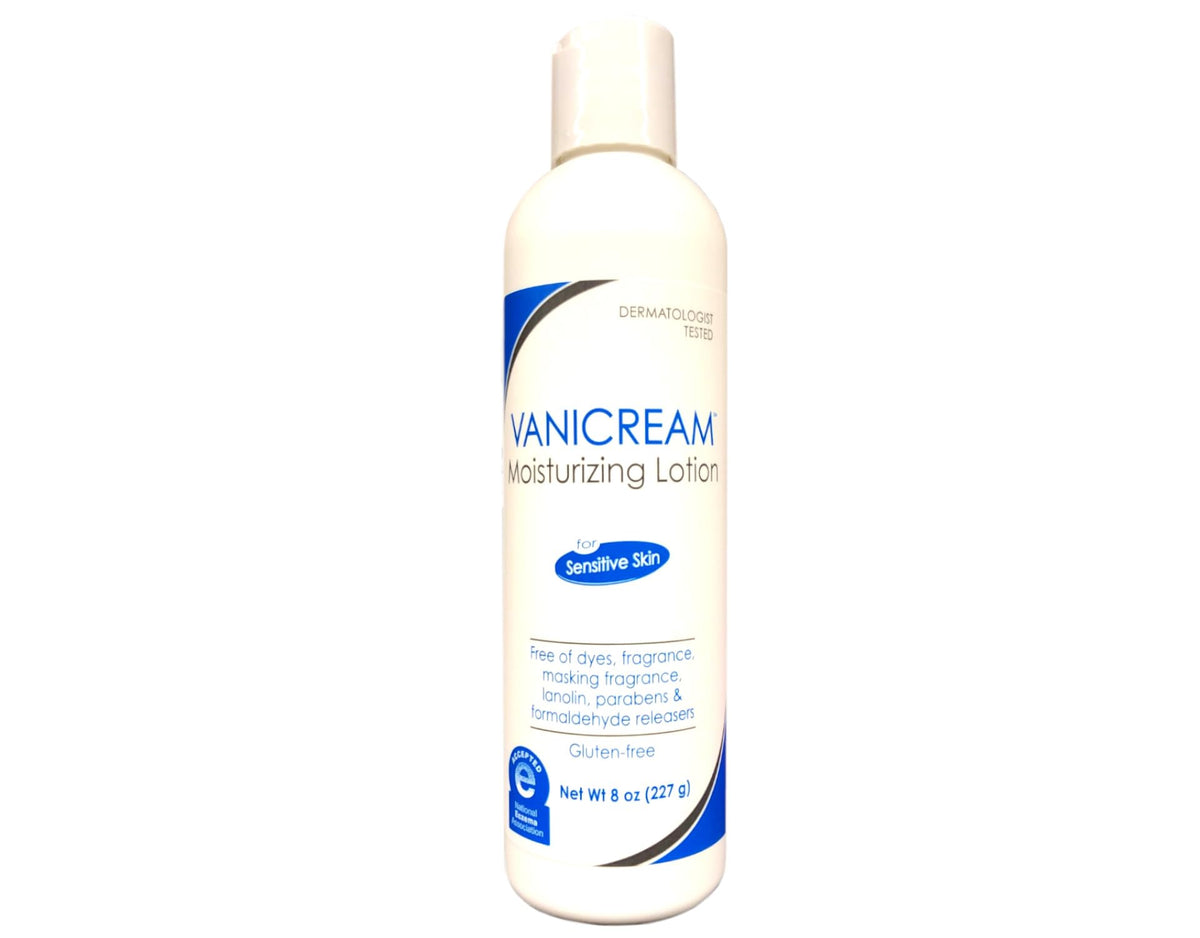Vanicream Moisturizing Lotion texture close-up shows non-greasy absorption.