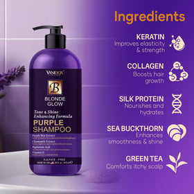 VANIDOX purple shampoo bottle close-up with purple rice extract ingredients