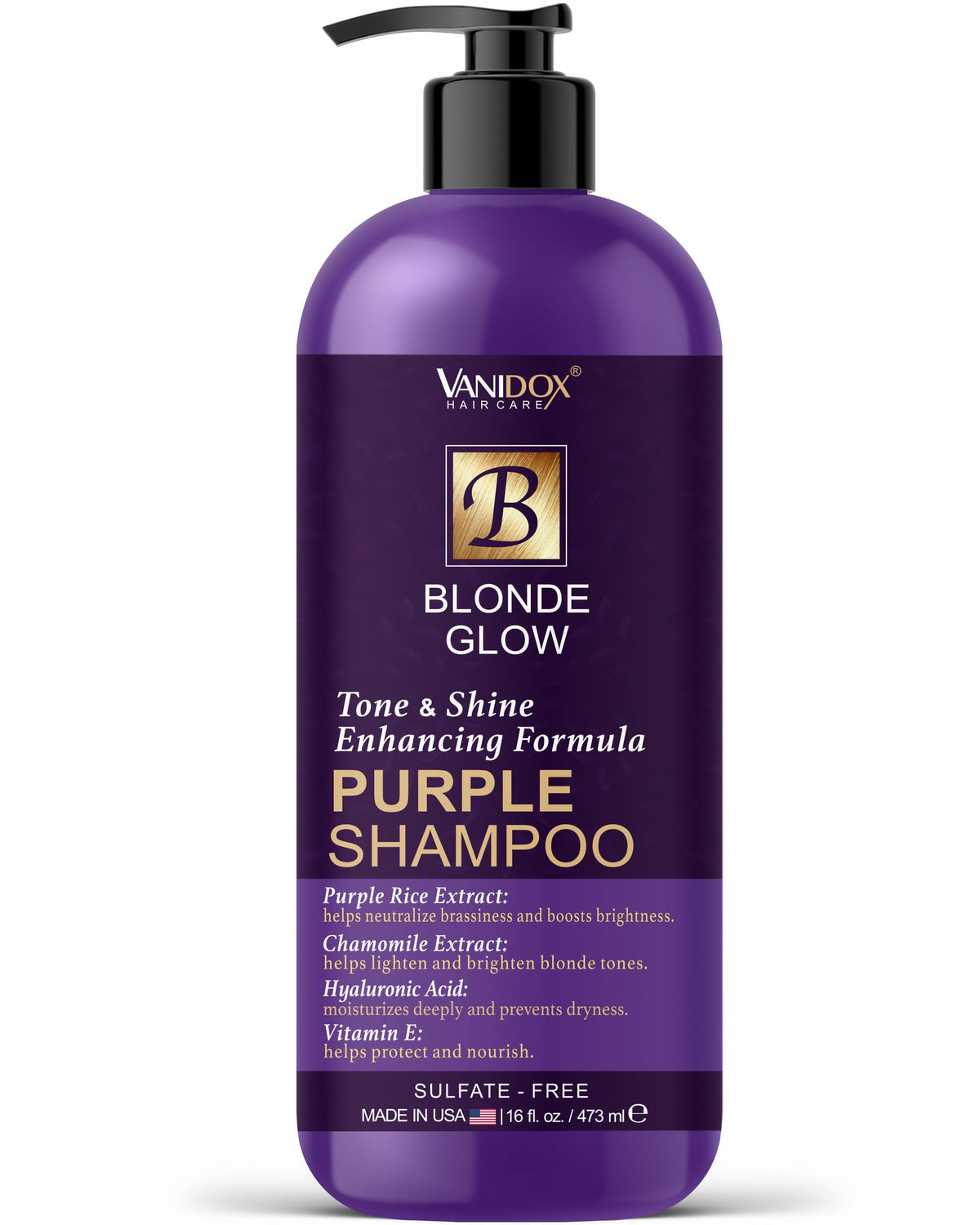 VANIDOX purple shampoo bottle front showing color toning benefits