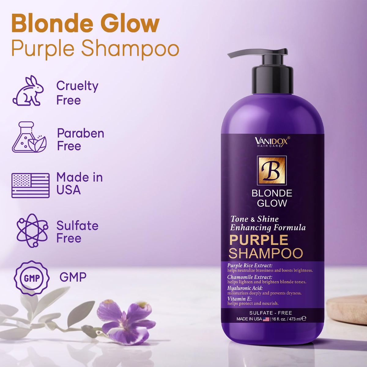 VANIDOX bottle pouring purple shampoo for even application