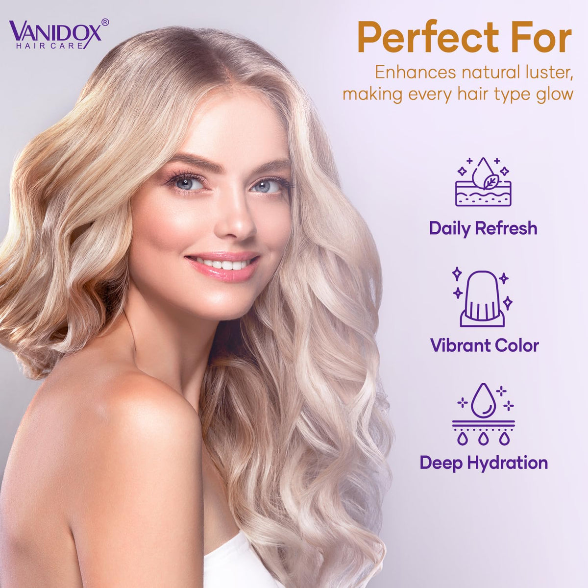 VANIDOX purple shampoo on blonde hair to reduce brassiness