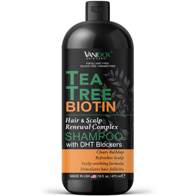 VanidoX Tea Tree Oil Shampoo bottle for a refreshing scalp cleanse.