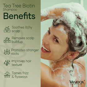 VanidoX Tea Tree Oil Shampoo foamy lather ready for a thorough wash.