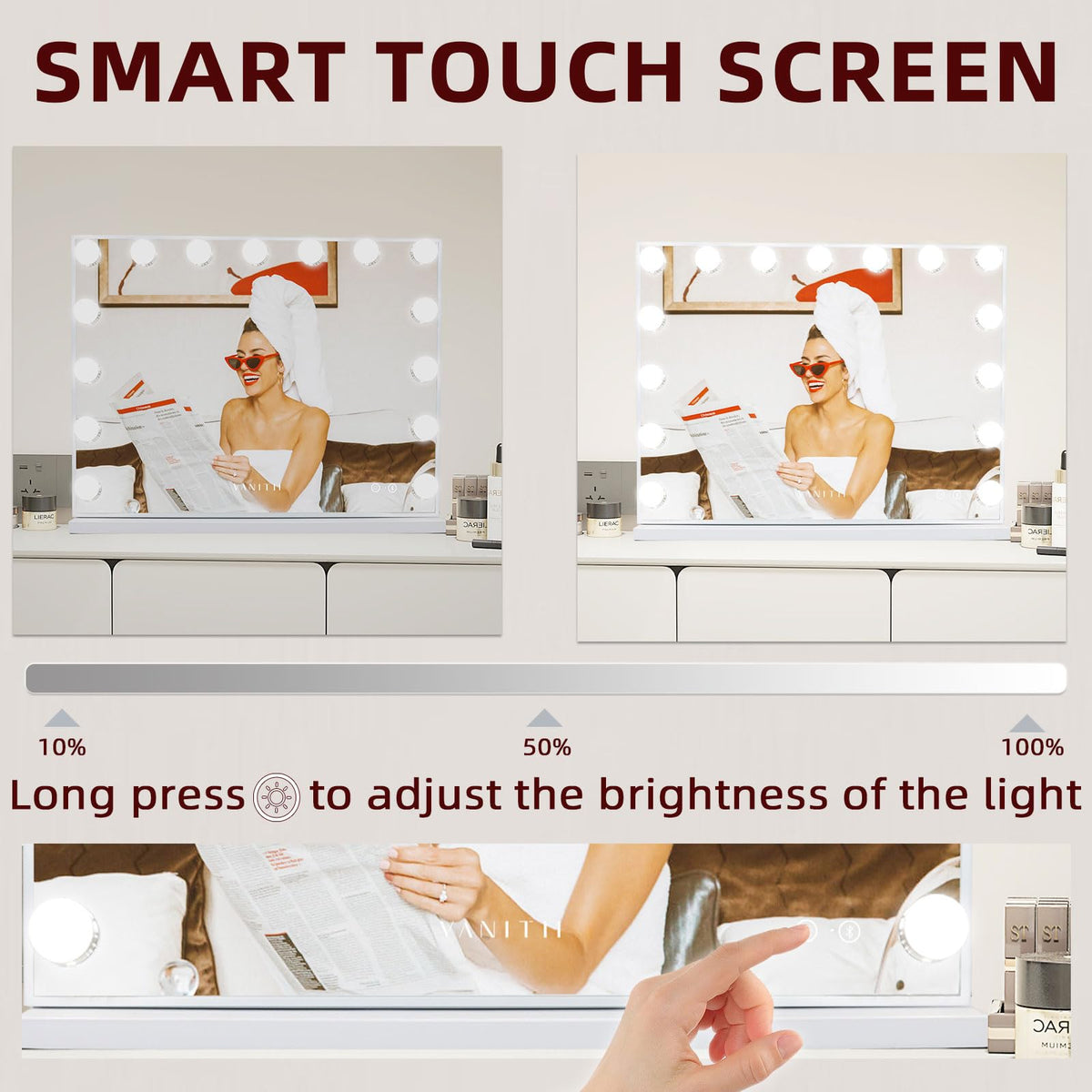 VANITII Global 15-bulb frame provides even illumination.
