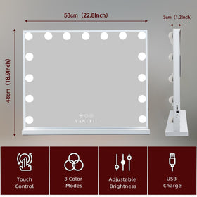 VANITII GLOBAL desktop vanity setup shows table-ready size and placement