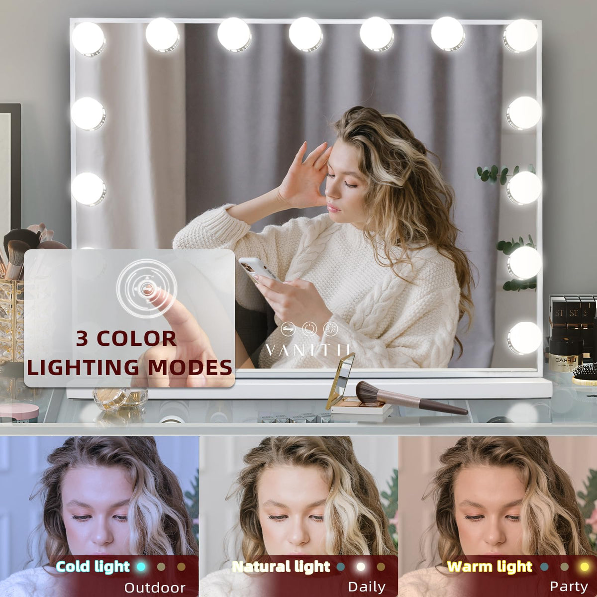 VANITII GLOBAL three light modes memory function for customizable lighting