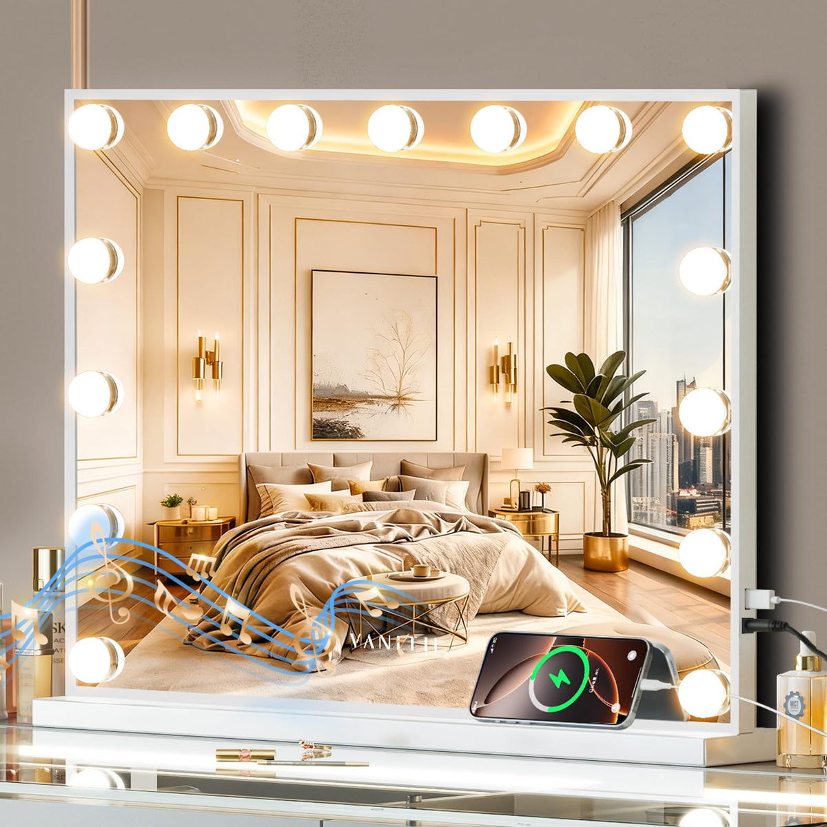 VANITII Global Hollywood mirror with lights for precise makeup and glow.