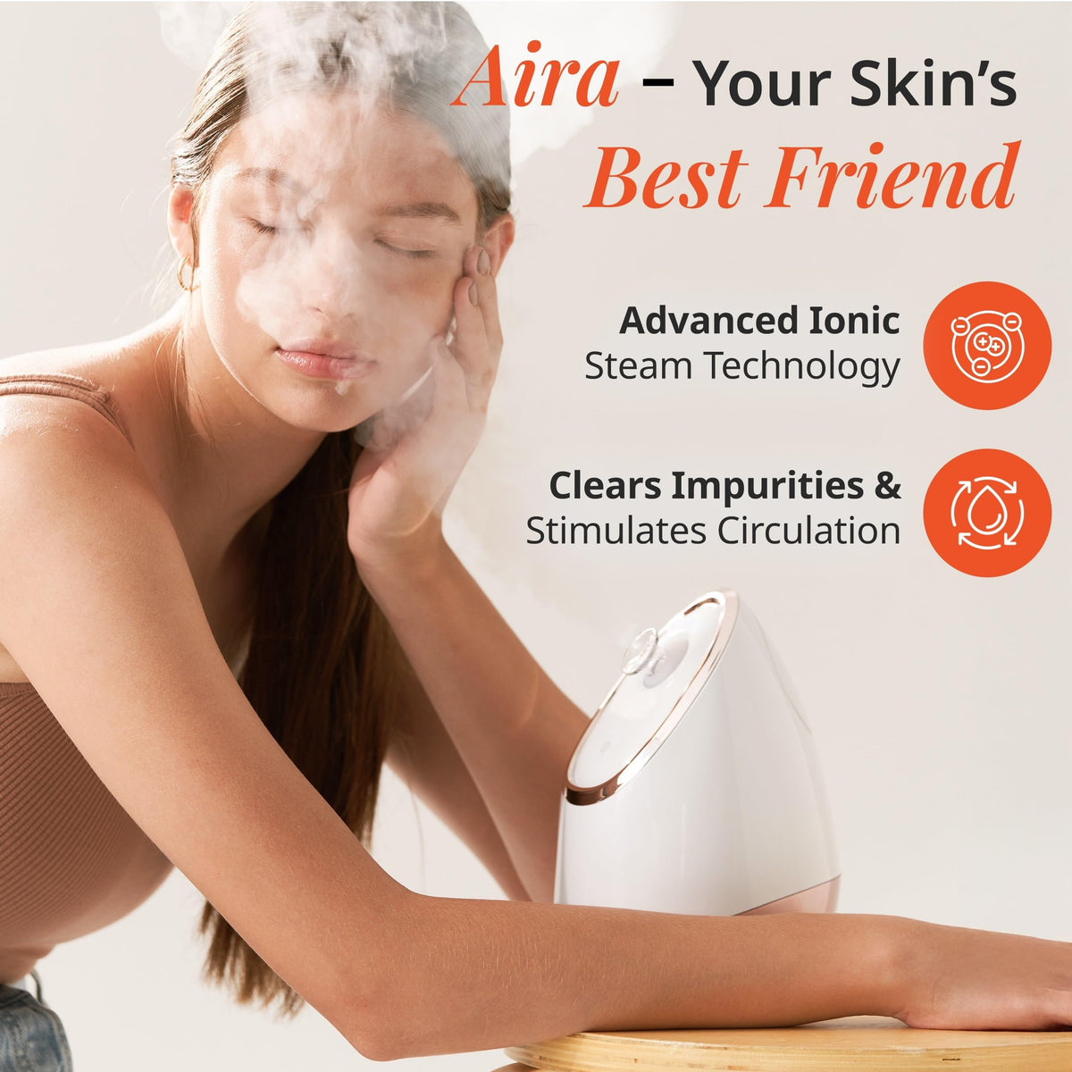 Vanity Planet Aira steamer with 85ml water tank for quick sessions.