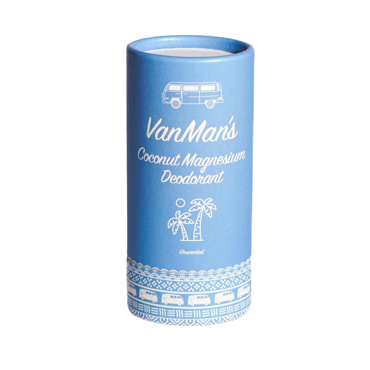 VanMan Coconut & Magnesium Deodorant Stick unscented packaging highlights aluminum-free formula for sensitive skin.